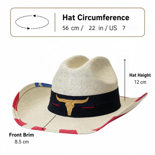 Maixora Cattleman Straw Western Cowboy Hat for Men Women, American Flag Hat