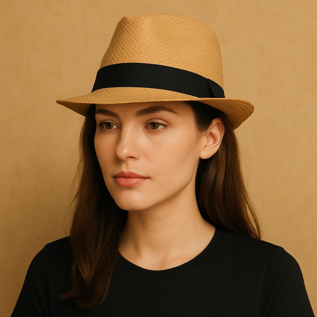 Straw Fedora Hat for Women and Men, Short Brim Trilby Hat, Cuban Style