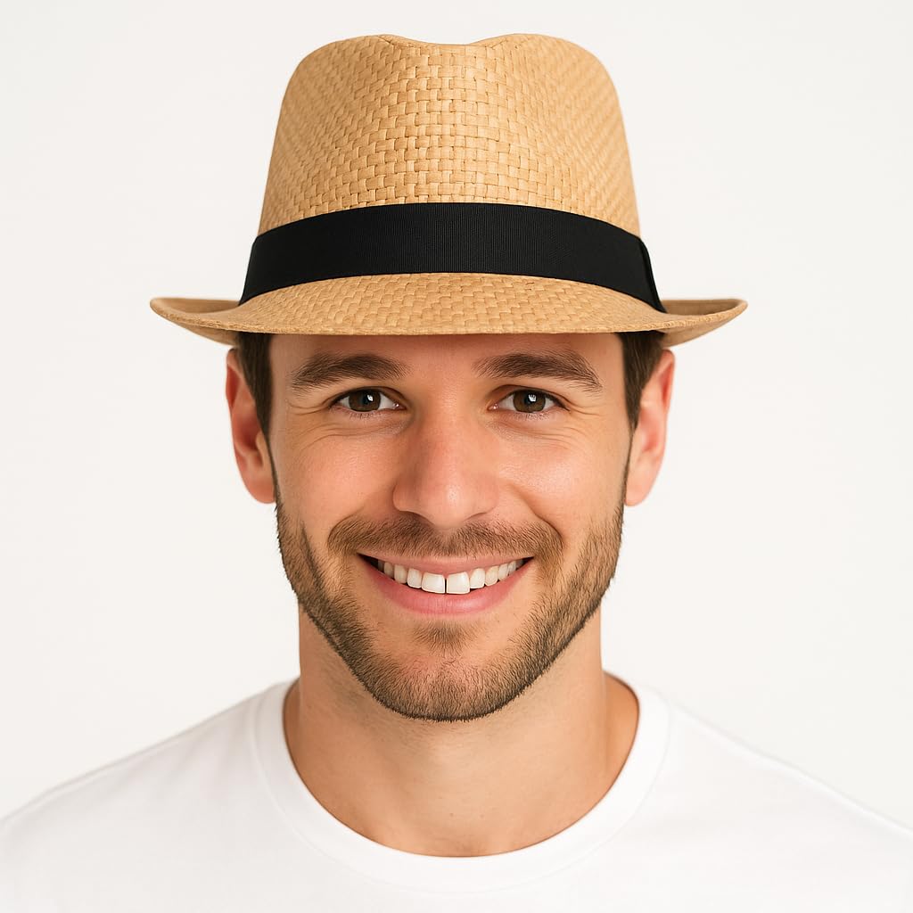 Straw Fedora Hat for Women and Men, Short Brim Trilby Hat, Cuban Style