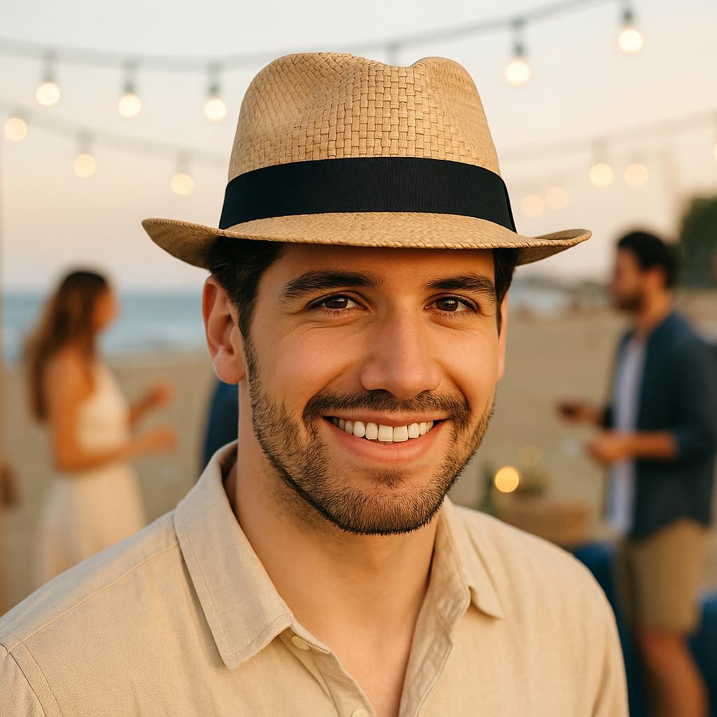 Straw Fedora Hat for Women and Men, Short Brim Trilby Hat, Cuban Style