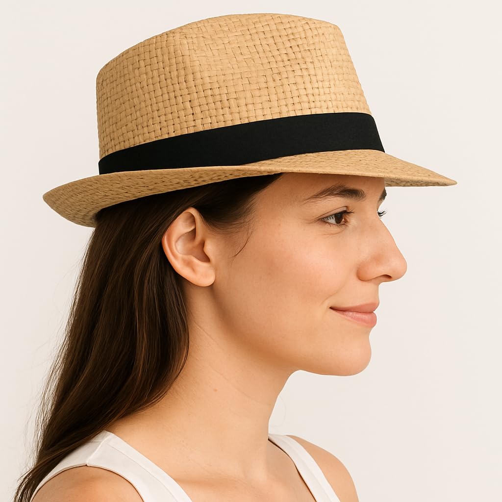 Straw Fedora Hat for Women and Men, Short Brim Trilby Hat, Cuban Style