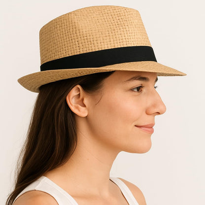 Straw Fedora Hat for Women and Men, Short Brim Trilby Hat, Cuban Style