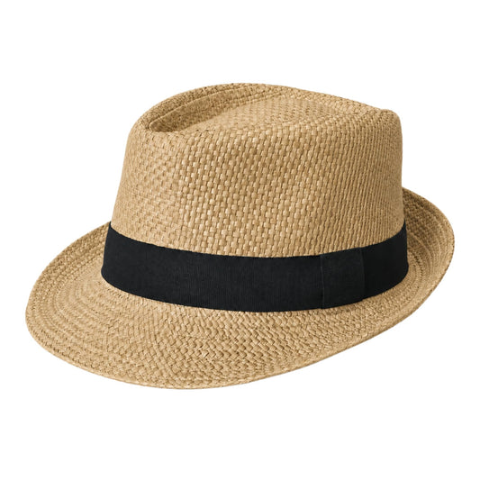 Straw Fedora Hat for Women and Men, Short Brim Trilby Hat, Cuban Style — Natural Large