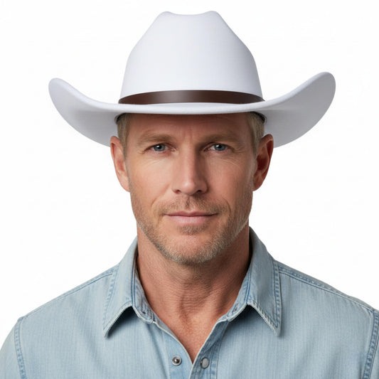 Maixora Western Cowboy Hat Men Women 3 Interchangeable Bands Wide Brim Felt Cattleman Cowboy Cowgirl Fedora Sheriff Costume — White M/L