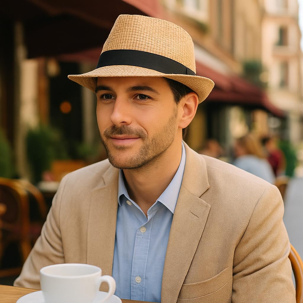 Straw Fedora Hat for Women and Men, Short Brim Trilby Hat, Cuban Style