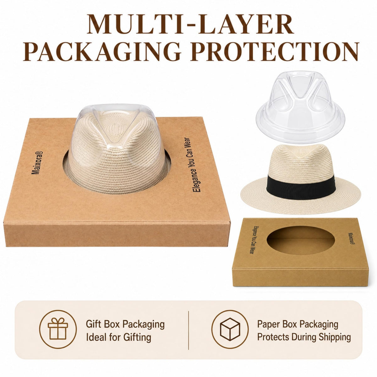 Straw Panama Hat for Men and Women, Adjustable Fedora Sun Hat for Summer