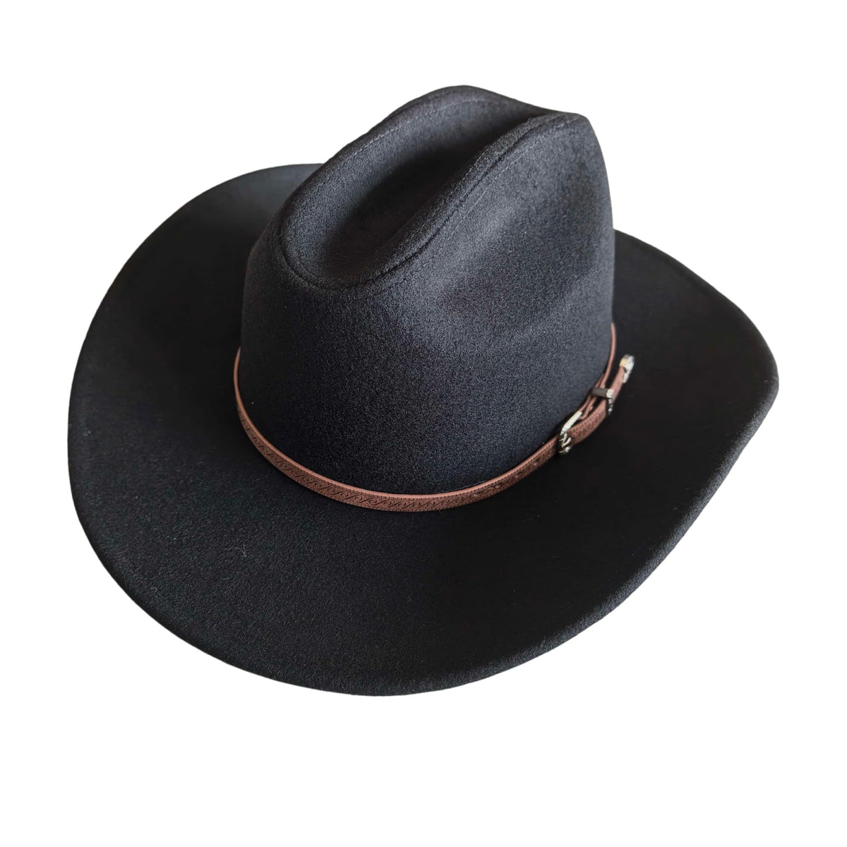 Western Cowboy Hat for Men Women,Wide Brim Cattleman, Wool Blend Felt — Black Large