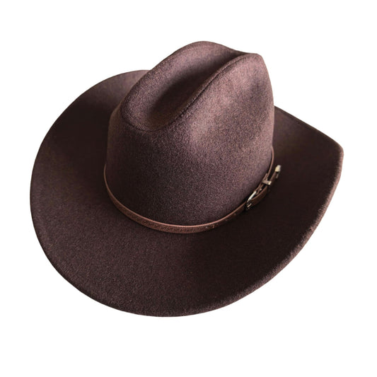 Western Cowboy Hat for Men Women,Wide Brim Cattleman, Wool Blend Felt — Brown Large