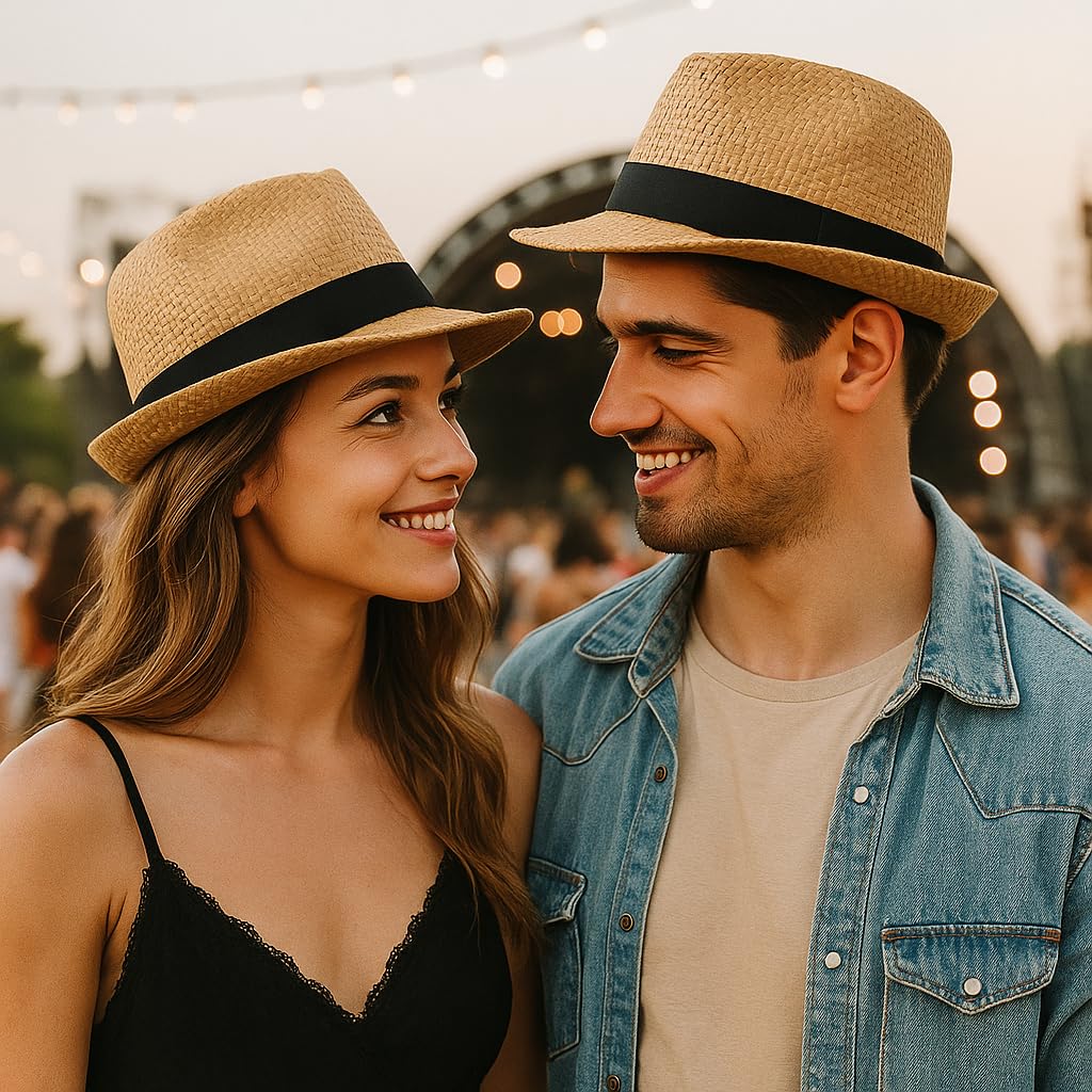 Straw Fedora Hat for Women and Men, Short Brim Trilby Hat, Cuban Style