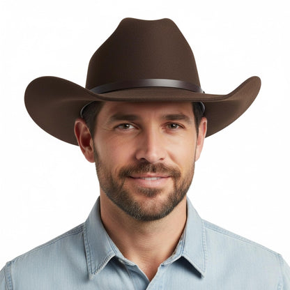 Maixora Western Cowboy Hat Men Women 3 Interchangeable Bands Wide Brim Felt Cattleman Cowboy Cowgirl Fedora Sheriff Costume — Brown M/L