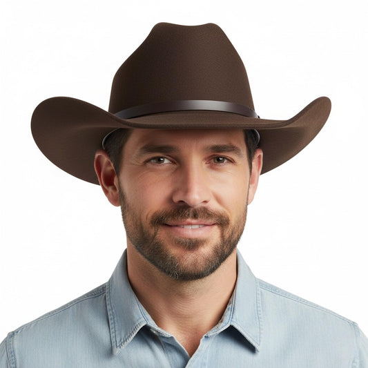 Maixora Western Cowboy Hat Men Women 3 Interchangeable Bands Wide Brim Felt Cattleman Cowboy Cowgirl Fedora Sheriff Costume — Brown M/L