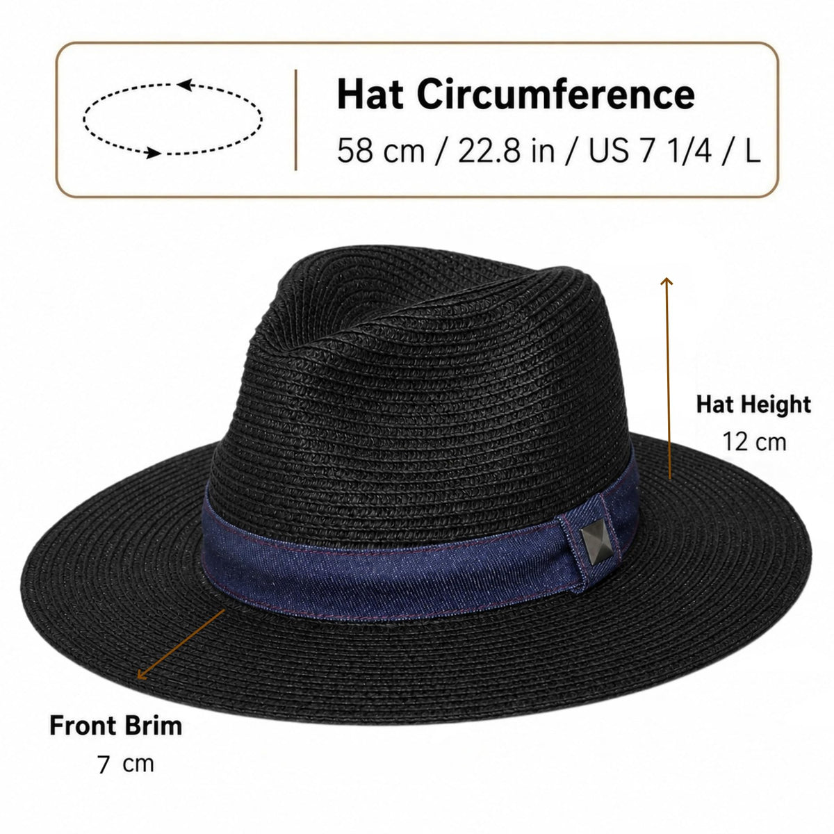 Straw Panama Hat for Men and Women, Adjustable Fedora Sun Hat for Summer