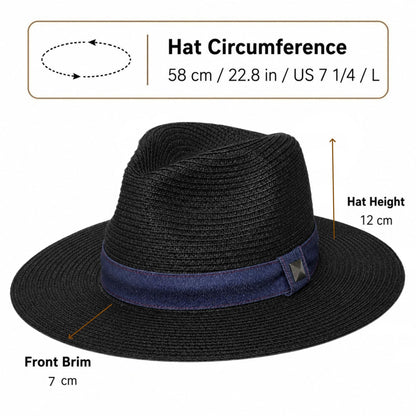 Straw Panama Hat for Men and Women, Adjustable Fedora Sun Hat for Summer