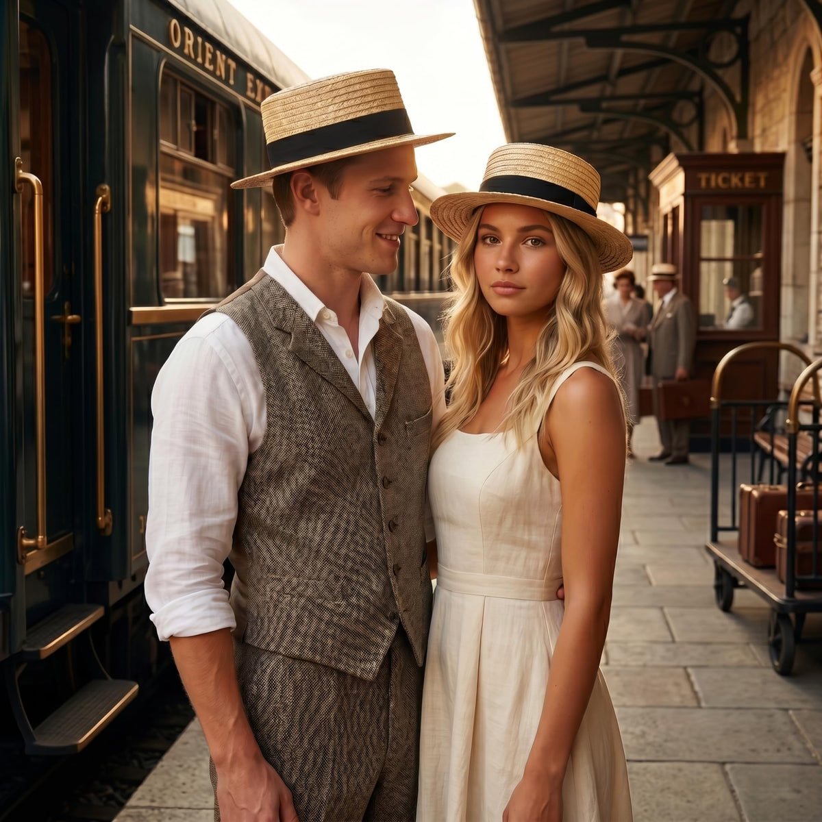 Straw Boater Hat for Men and Women, Flat Top Skimmer Hat for Amish Costumes