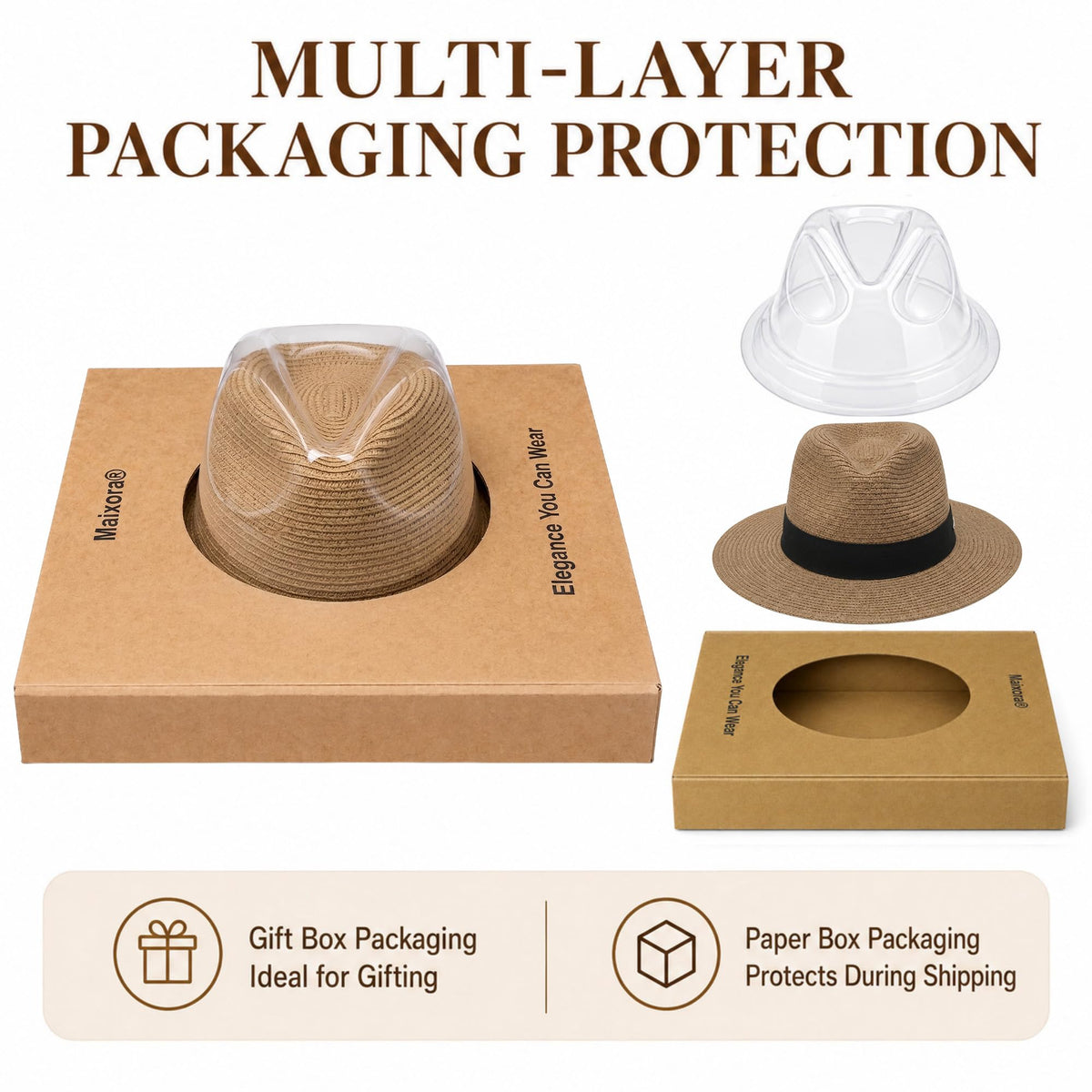 Straw Panama Hat for Men and Women, Adjustable Fedora Sun Hat for Summer