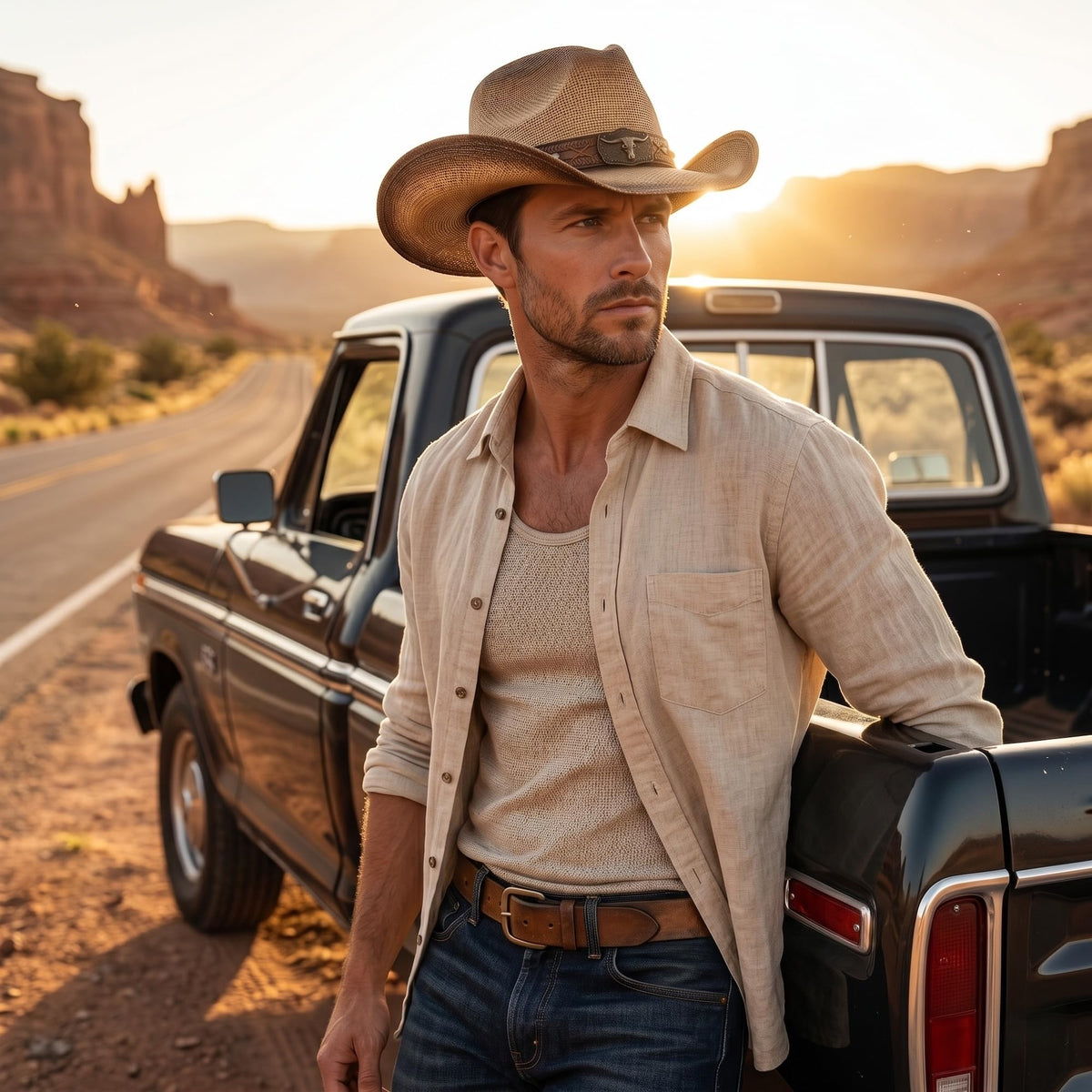 Maixora Straw Cowboy Hat for Men Women, Western Wide Brim Cowgirl Hat