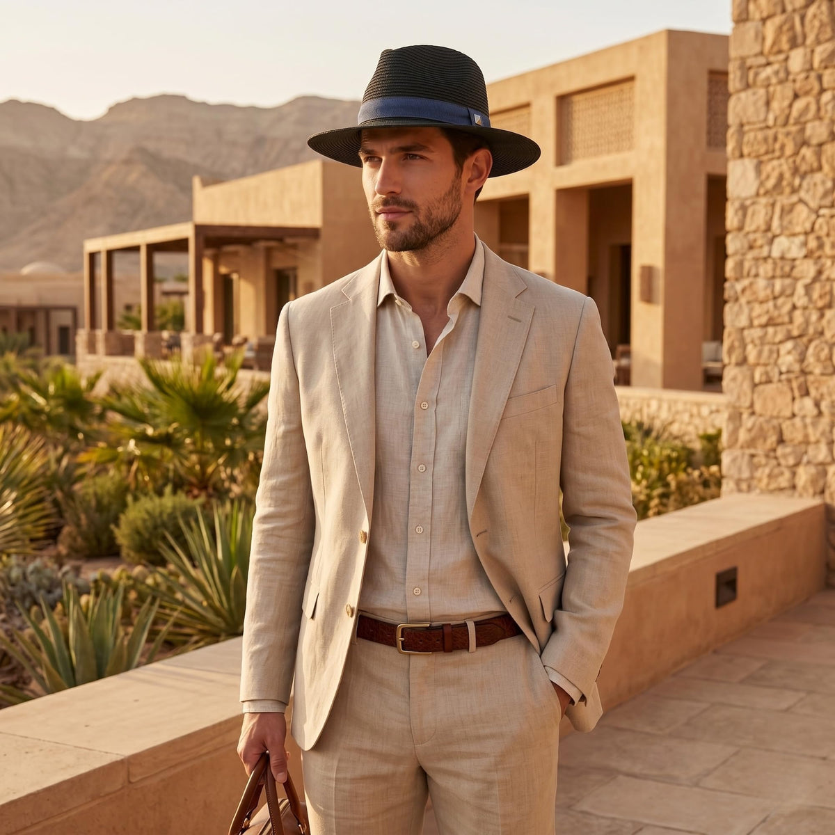 Straw Panama Hat for Men and Women, Adjustable Fedora Sun Hat for Summer