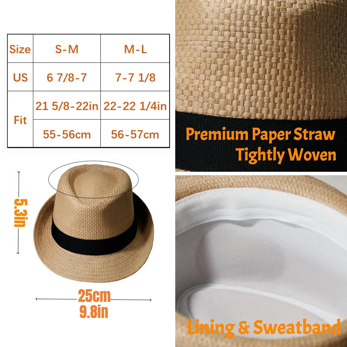 Straw Fedora Hat for Women and Men, Short Brim Trilby Hat, Cuban Style