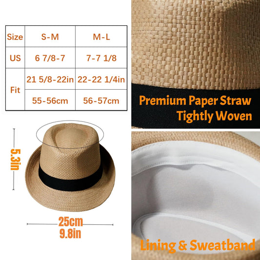 Straw Fedora Hat for Women and Men, Short Brim Trilby Hat, Cuban Style