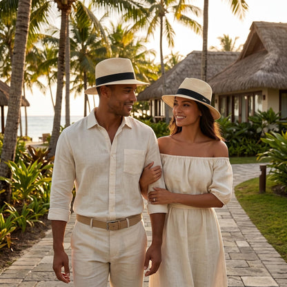 Straw Panama Hat for Men and Women, Adjustable Fedora Sun Hat for Summer