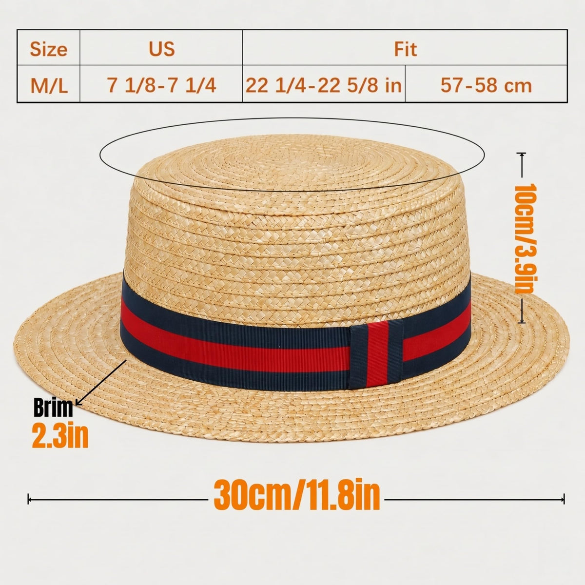 Straw Boater Hat for Men and Women, Flat Top Skimmer Hat for Amish Costumes