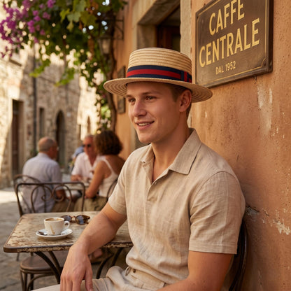 Straw Boater Hat for Men and Women, Flat Top Skimmer Hat for Amish Costumes