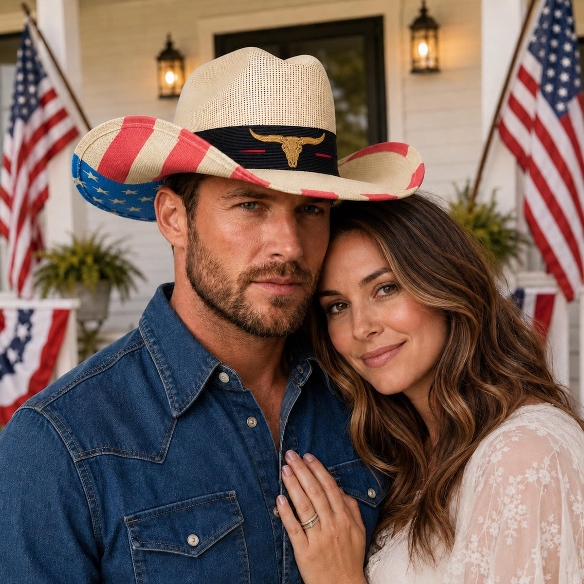Maixora Cattleman Straw Western Cowboy Hat for Men Women, American Flag Hat