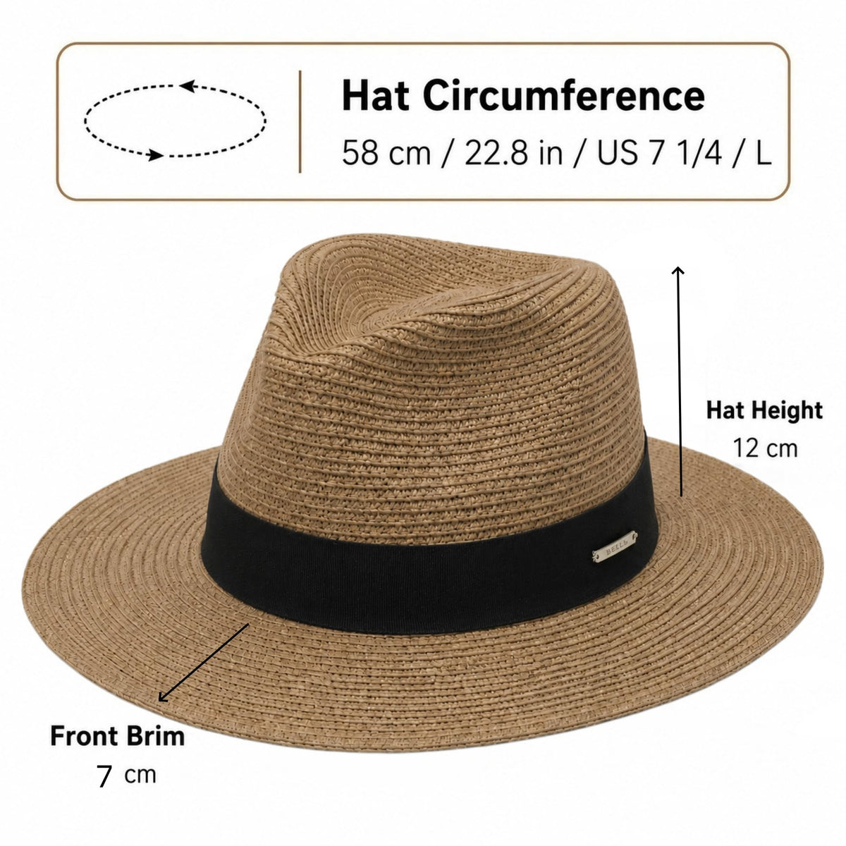 Straw Panama Hat for Men and Women, Adjustable Fedora Sun Hat for Summer