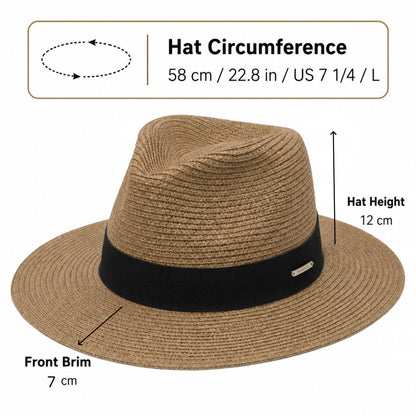 Straw Panama Hat for Men and Women, Adjustable Fedora Sun Hat for Summer