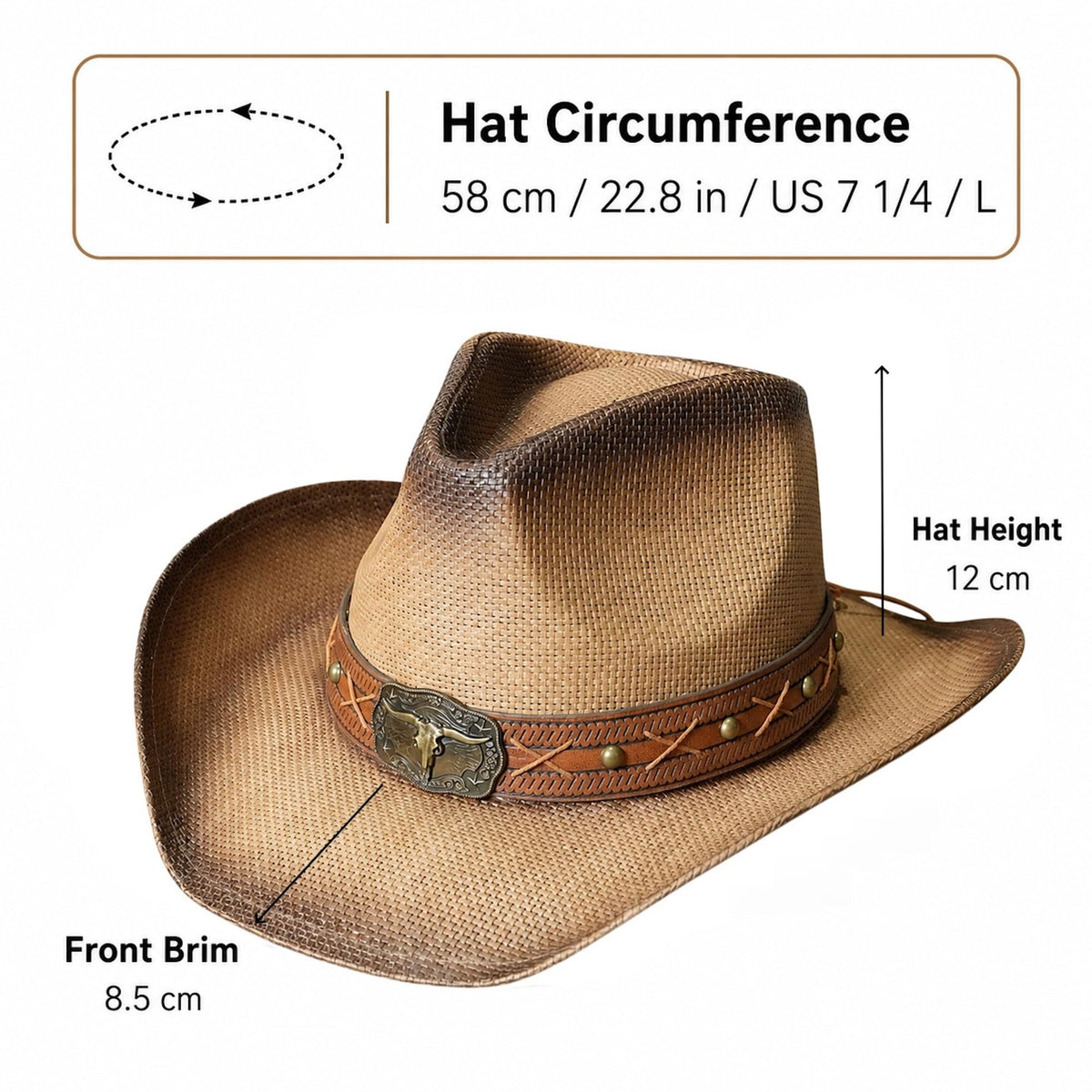 Maixora Straw Cowboy Hat for Men Women, Western Wide Brim Cowgirl Hat