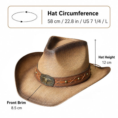 Maixora Straw Cowboy Hat for Men Women, Western Wide Brim Cowgirl Hat