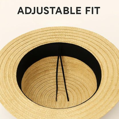 Straw Boater Hat for Men and Women, Flat Top Skimmer Hat for Amish Costumes
