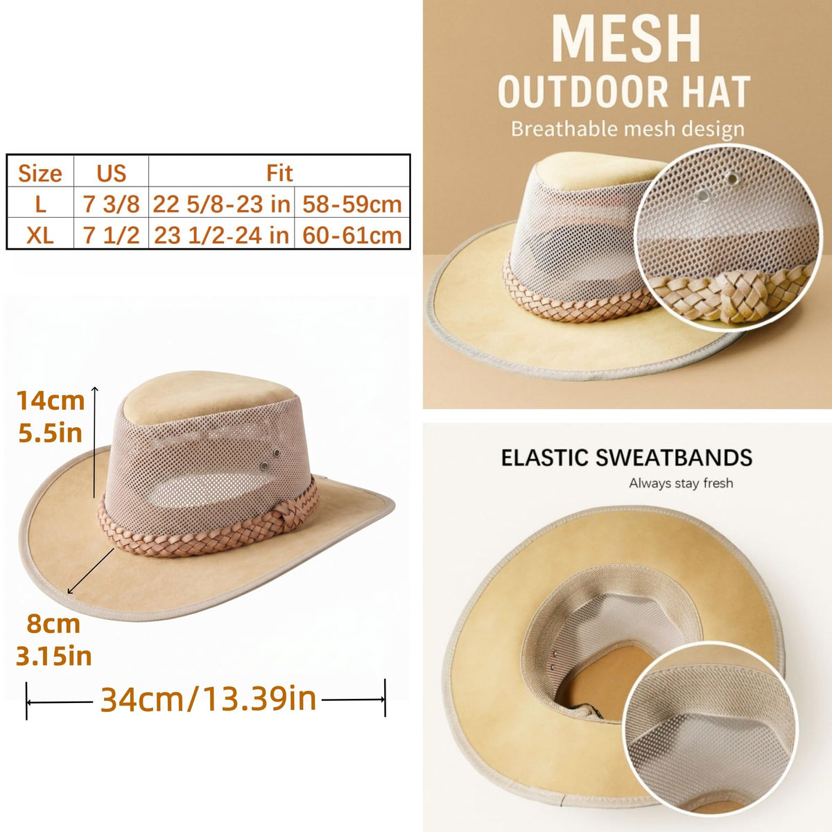 Mesh Safari Hat for Men, Aussie Hats, Outback Soaker Hats
