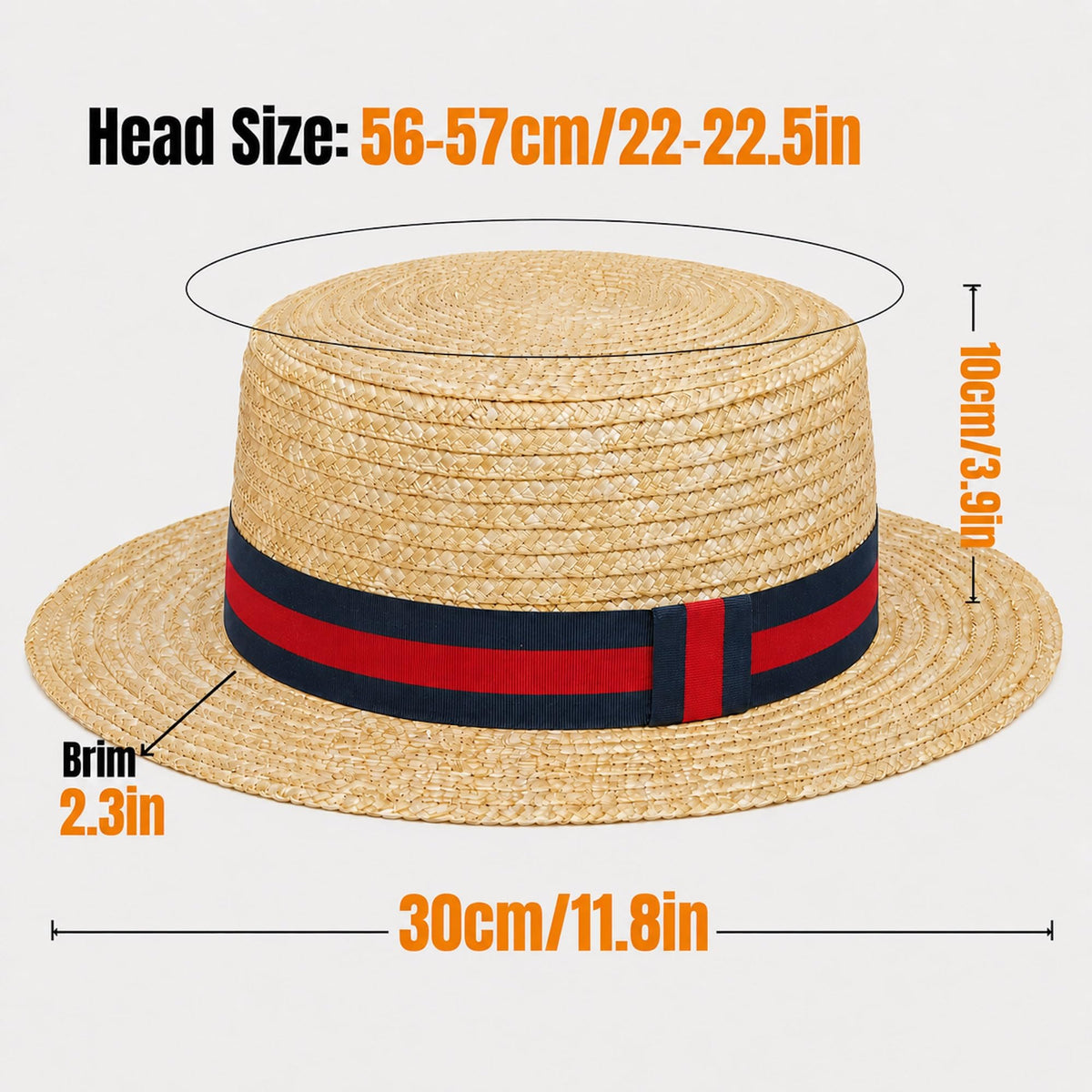 Straw Boater Hat for Men and Women, Flat Top Skimmer Hat for Amish Costumes