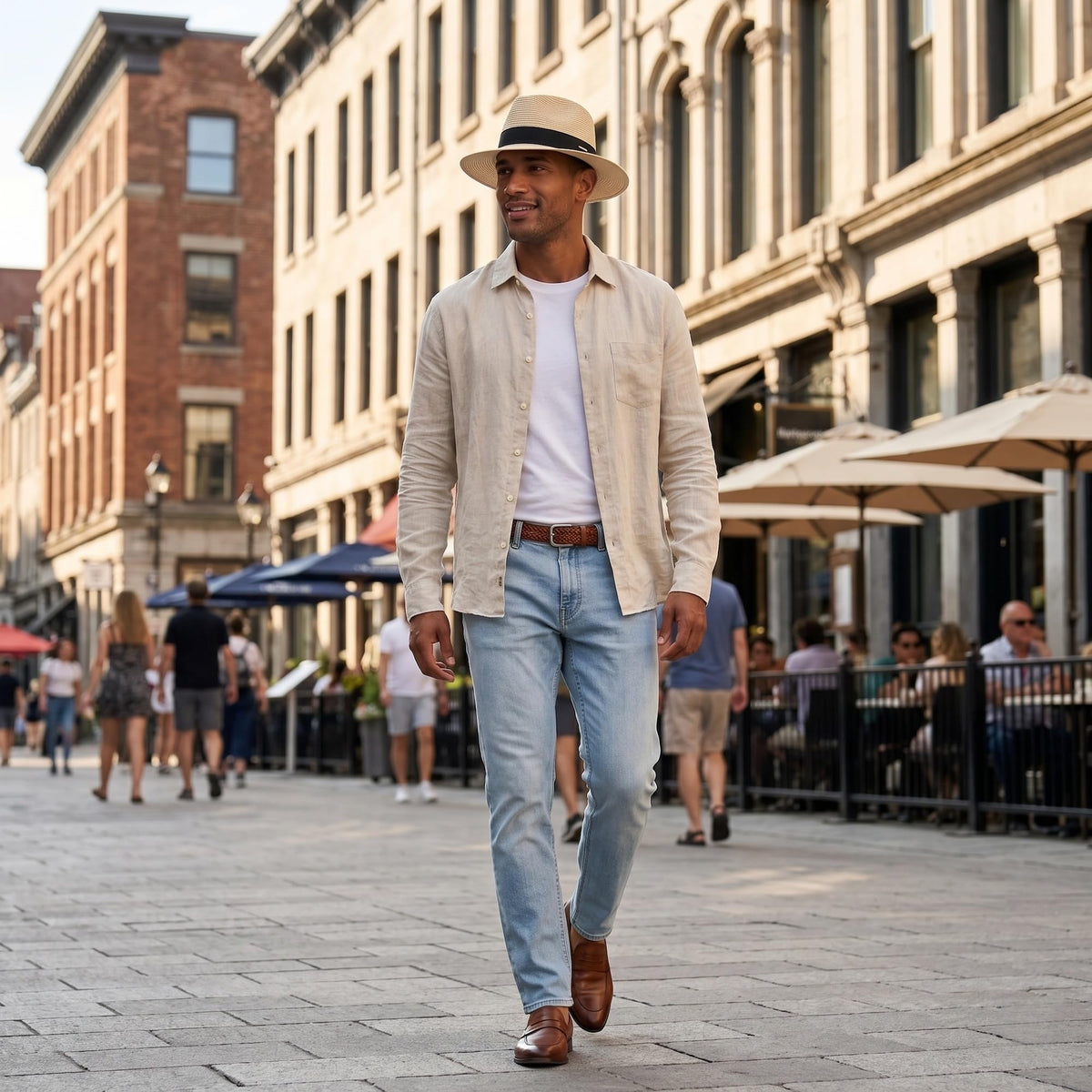 Straw Panama Hat for Men and Women, Adjustable Fedora Sun Hat for Summer