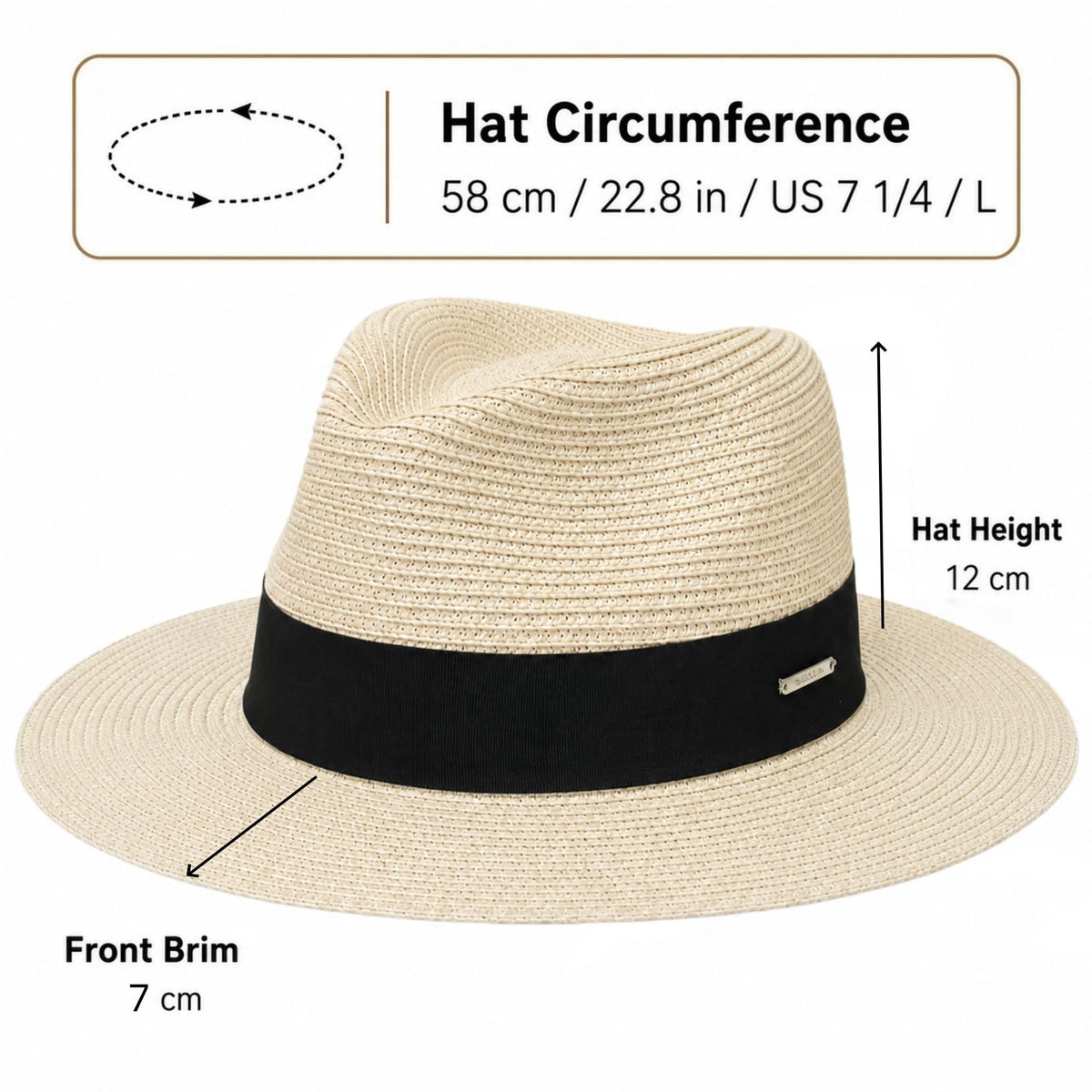 Straw Panama Hat for Men and Women, Adjustable Fedora Sun Hat for Summer