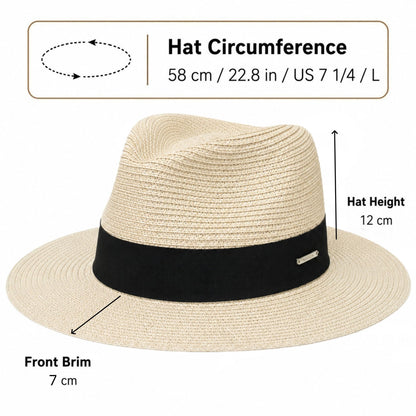 Straw Panama Hat for Men and Women, Adjustable Fedora Sun Hat for Summer