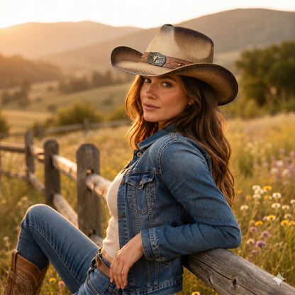 Maixora Straw Cowboy Hat for Men Women, Western Wide Brim Cowgirl Hat