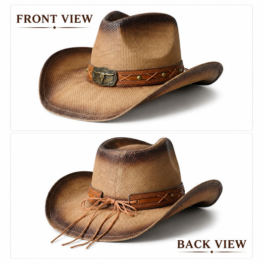 Maixora Straw Cowboy Hat for Men Women, Western Wide Brim Cowgirl Hat